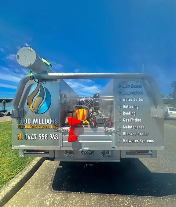 The back of a truck that is parked on the side of the road. — Todd Williams Plumbing and Gas Fitting In Forster, NSW