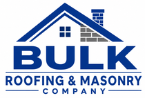 BULK Roofing & Masonry Company logo in blue with roof and chimney icon