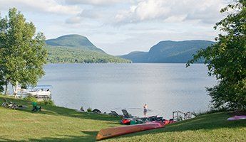 Beautiful lakeside views of Lake Willoughby in Westmore, Vermont