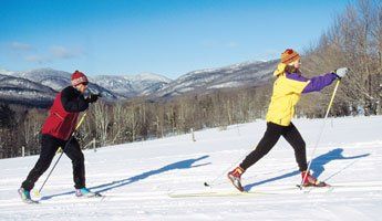 Cross Country Skiers near Lake Willoughby in Vermont