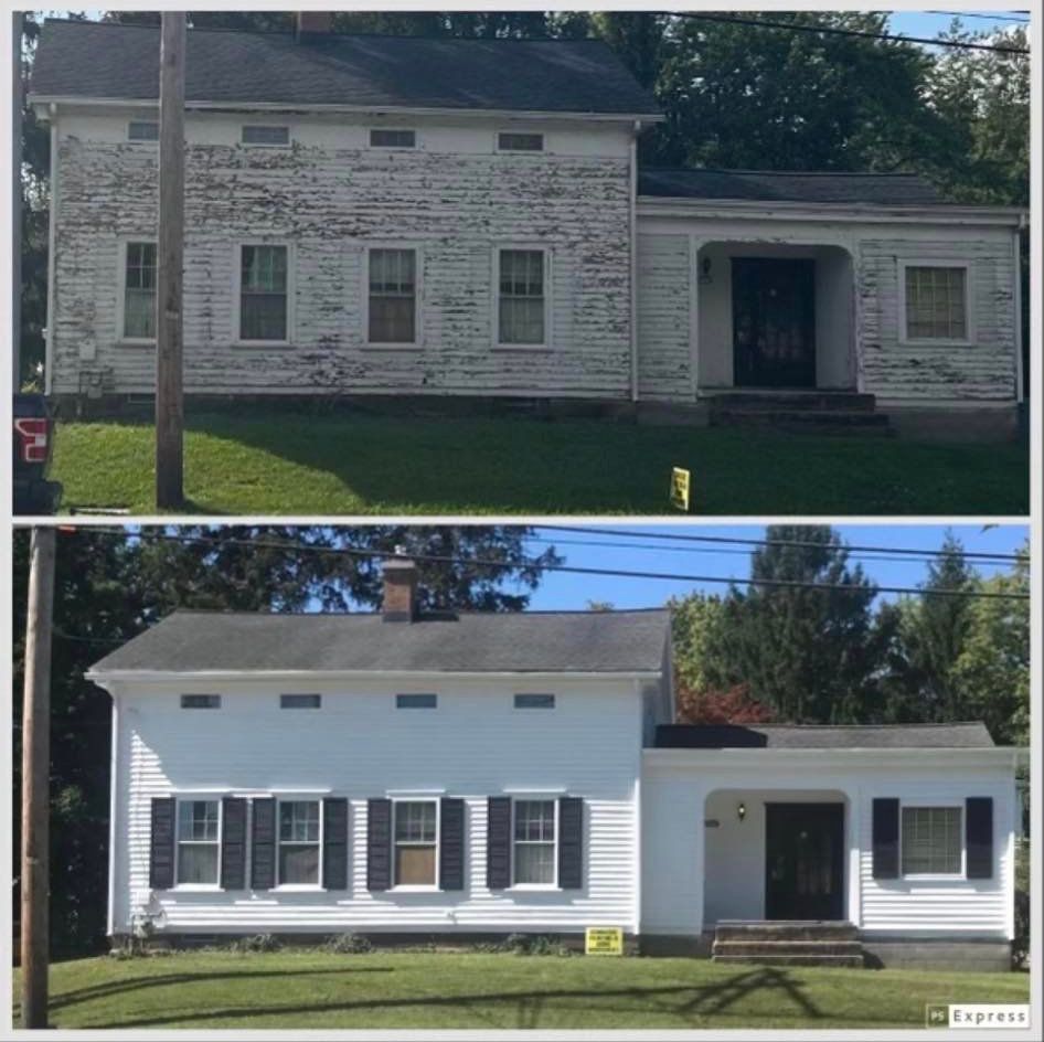 Before and After Photo of a White House with New Paint — Poland Township, OH — Donnadio Painting