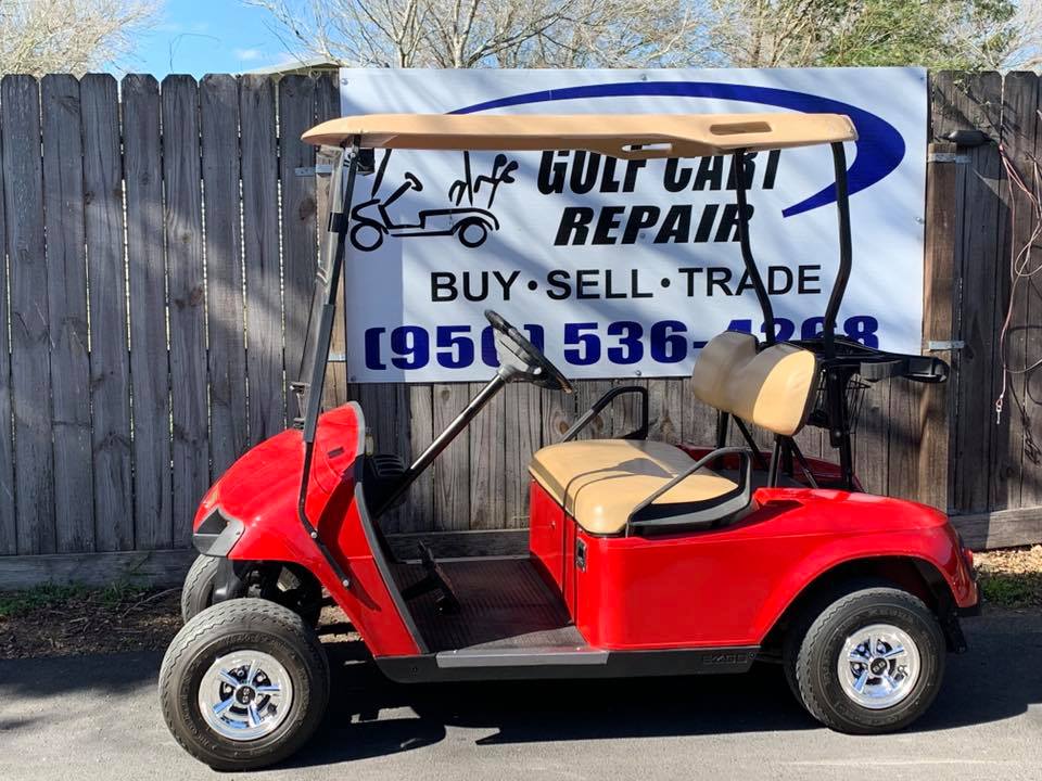 Red Golf Cart with Light Brown Seat — Harlingen, TX — Golf Cart Repair Inc.