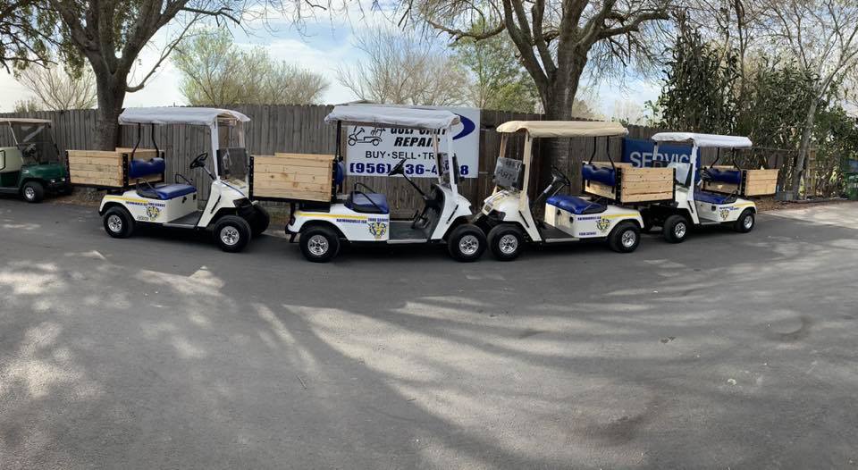 White Golf Carts on the Road — Harlingen, TX — Golf Cart Repair Inc.