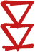 Two red triangles are stacked on top of each other on a white background.