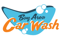 BAY AREA CAR WASH IN SAN FRANCISO FULL SERVICE CLEANING LOGO Bay Area Car Wash Logo blue and orange googie design logo