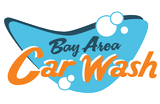 a blue and orange logo for san mateo car wash