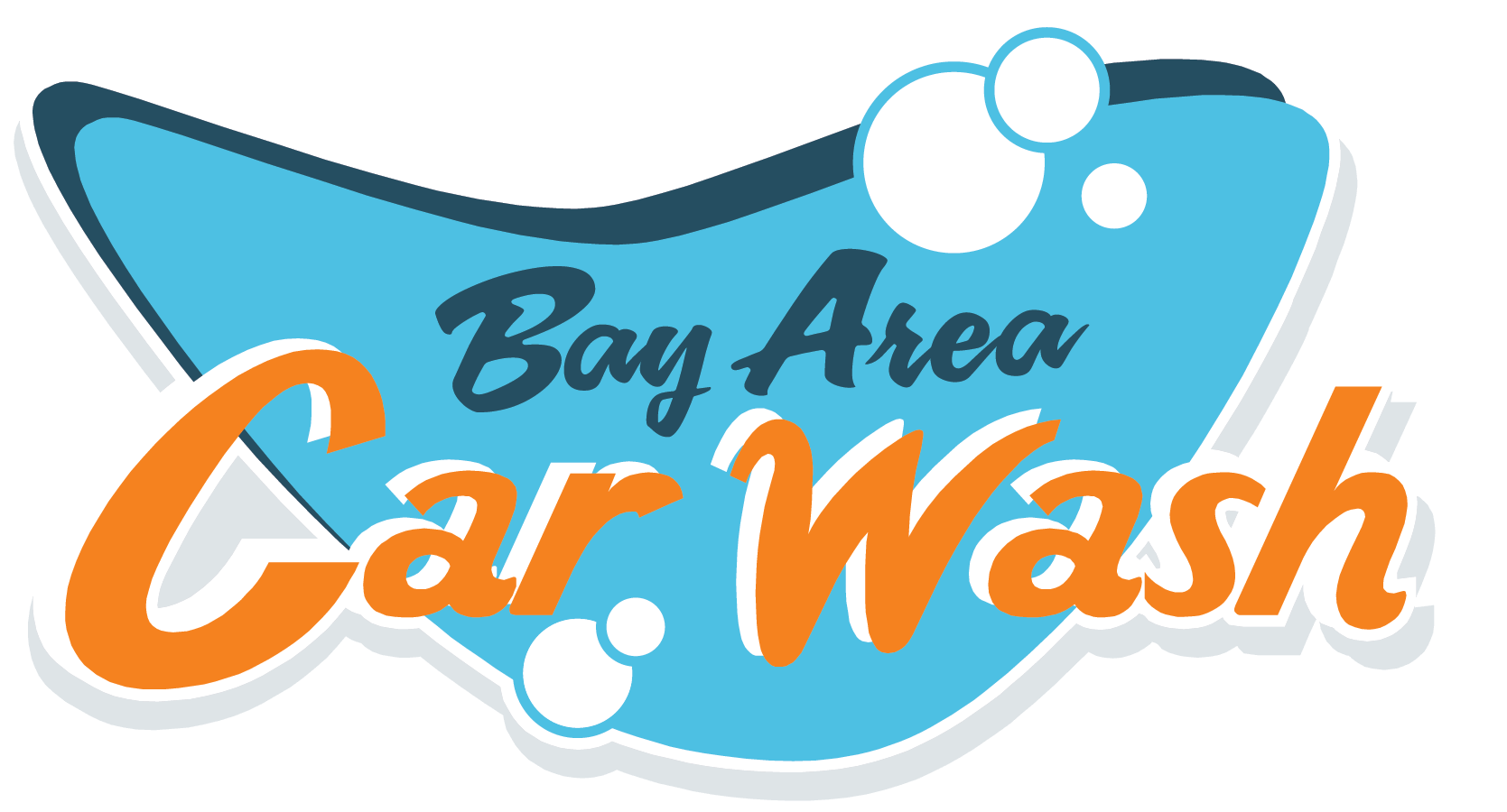 BAY AREA CAR WASH IN SAN FRANCISO FULL SERVICE CLEANING LOGO Bay Area Car Wash Logo blue and orange googie design logo