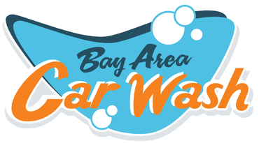 BAY AREA CAR WASH IN SAN FRANCISO FULL SERVICE CLEANING LOGO Bay Area Car Wash Logo blue and orange googie design logo