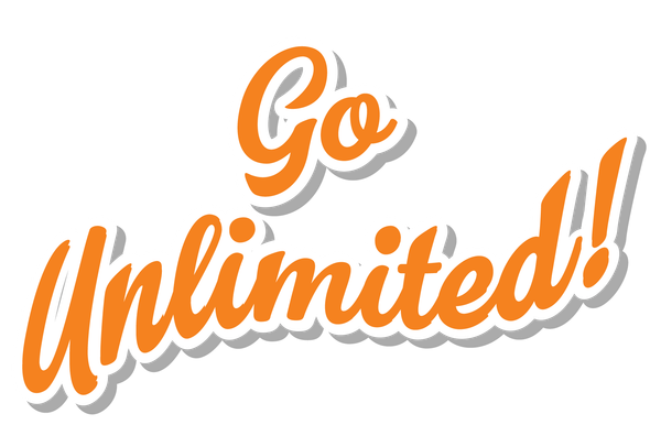 it says  :go unlimited'' in orange letters on a white background .