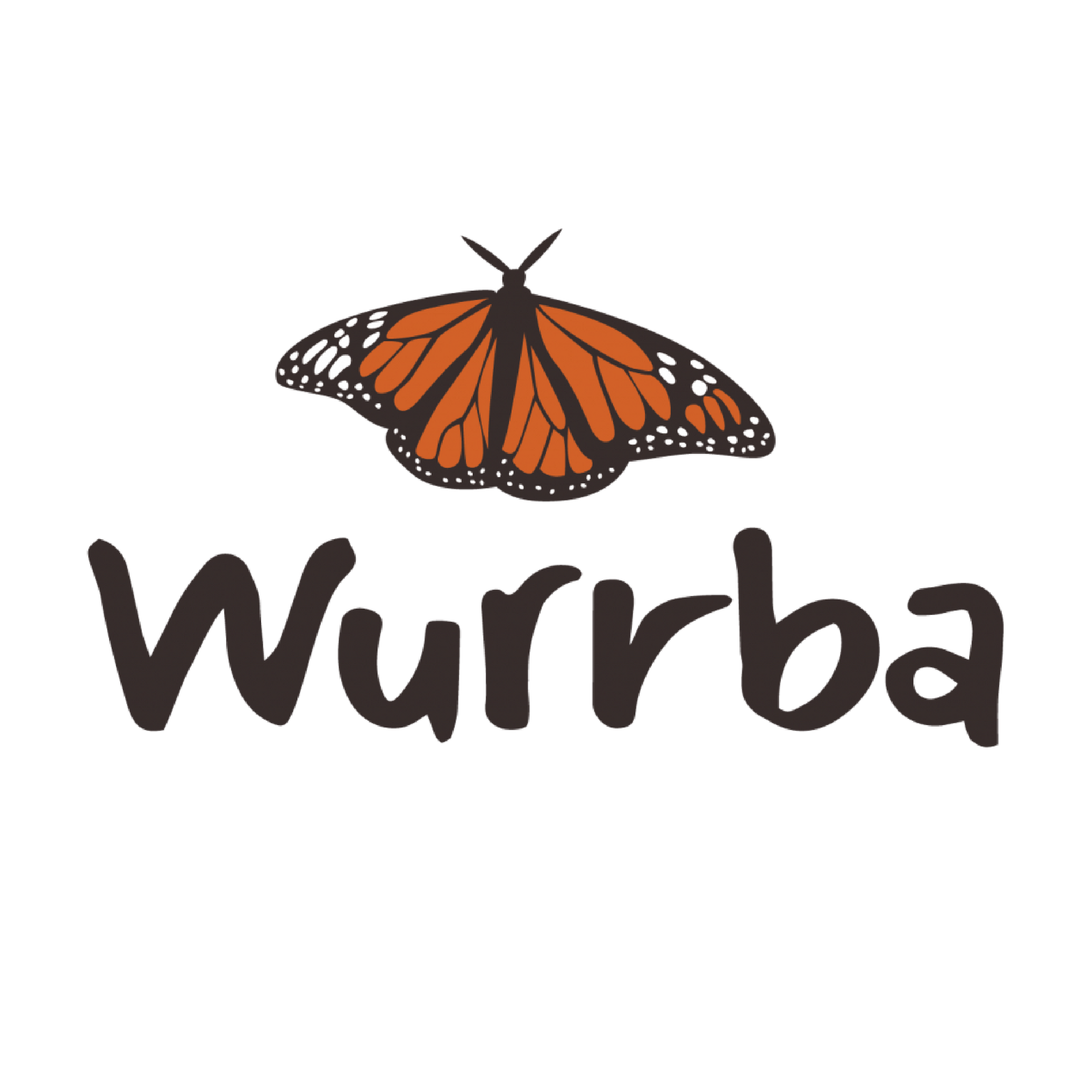 Wurrba logo with a monarch butterfly above the word in dark brown.