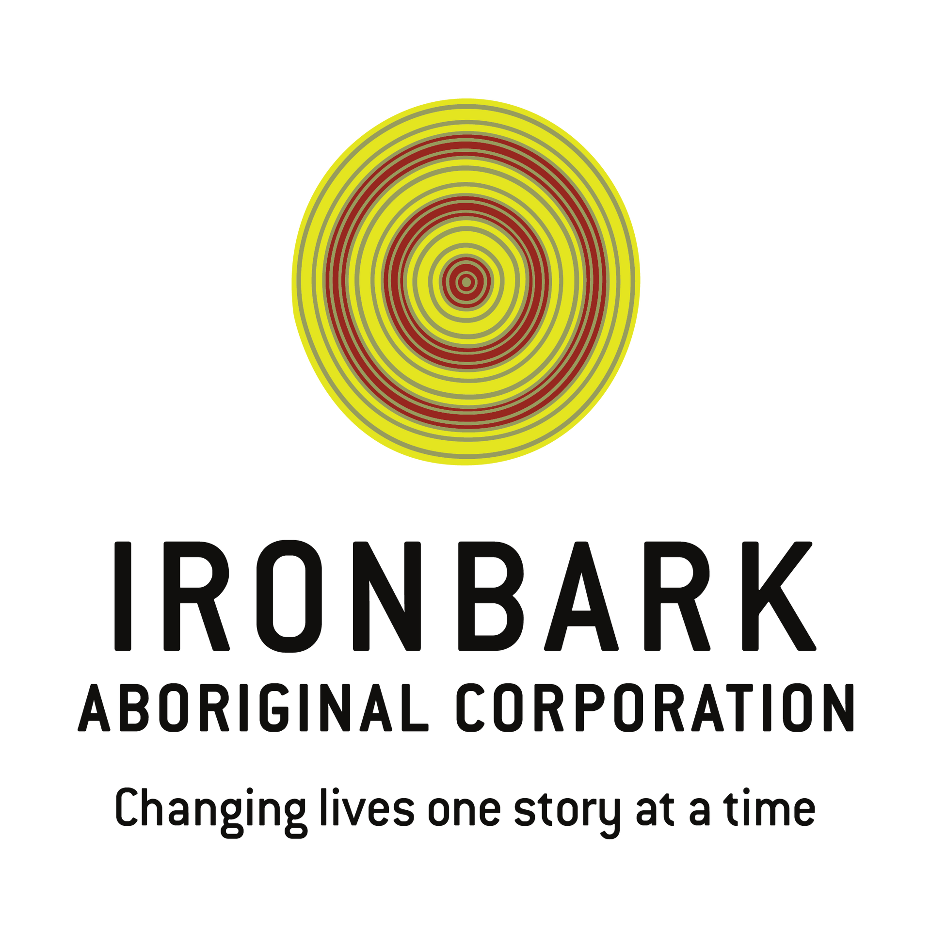 Logo of Ironbark Aboriginal Corporation. Features a yellow circle with red concentric circles above black text.