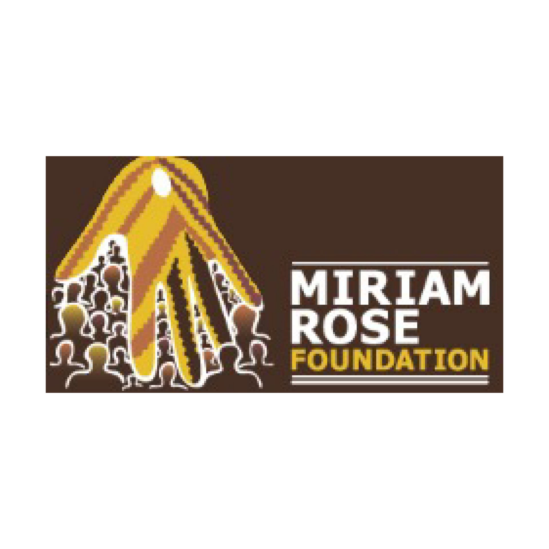 Miriam Rose Foundation logo: Brown rectangle with a hand and people silhouettes, text in white and yellow.