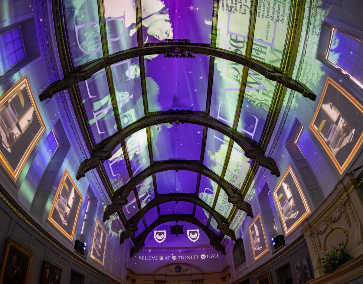 Proection-mapped ceiling of Trinity Hall, University of Cambridge by Graymatter Video