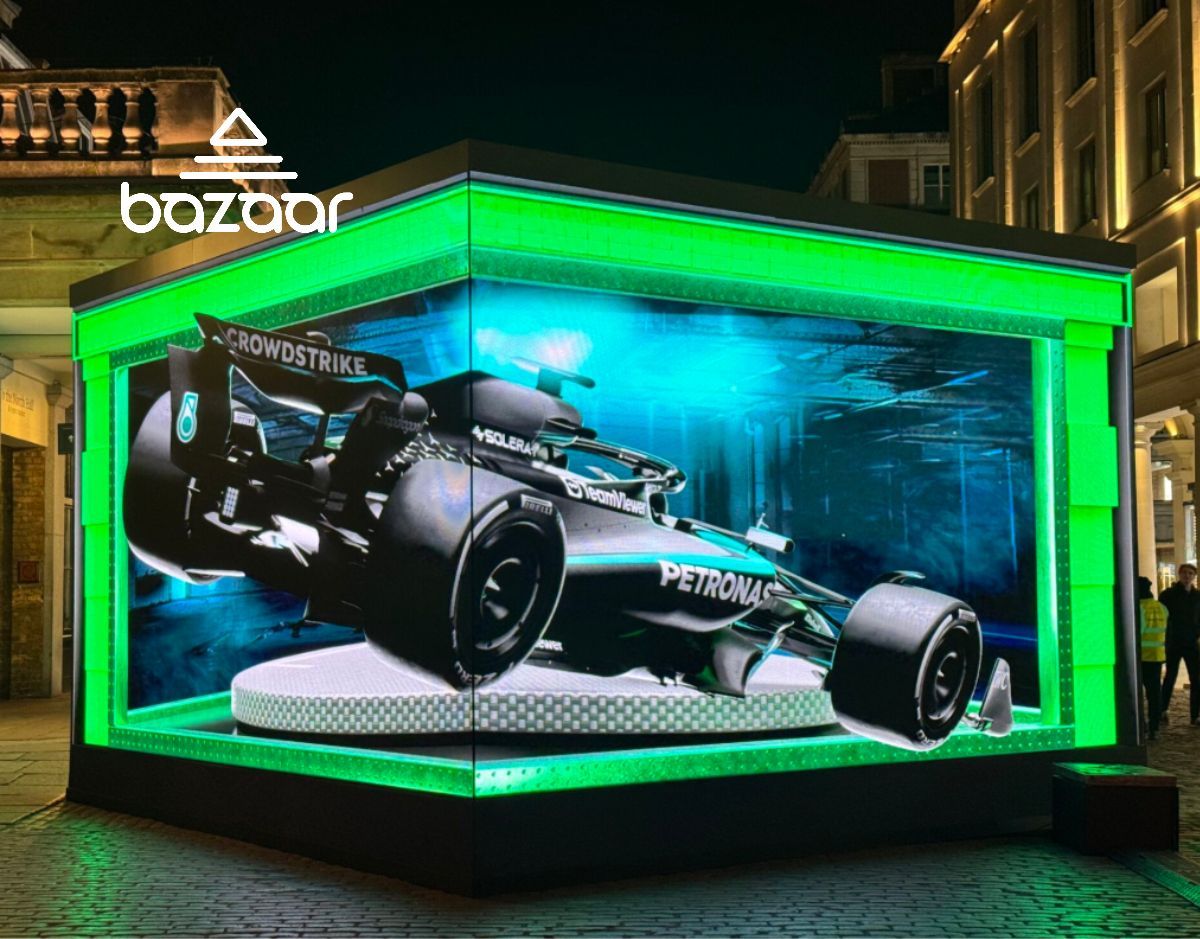 Close-up of iMAG’s bespoke LED cube build using ROE Visual BQ3 panels and BQ corner solutions, showcasing seamless high-resolution visuals and flawless technical integration.