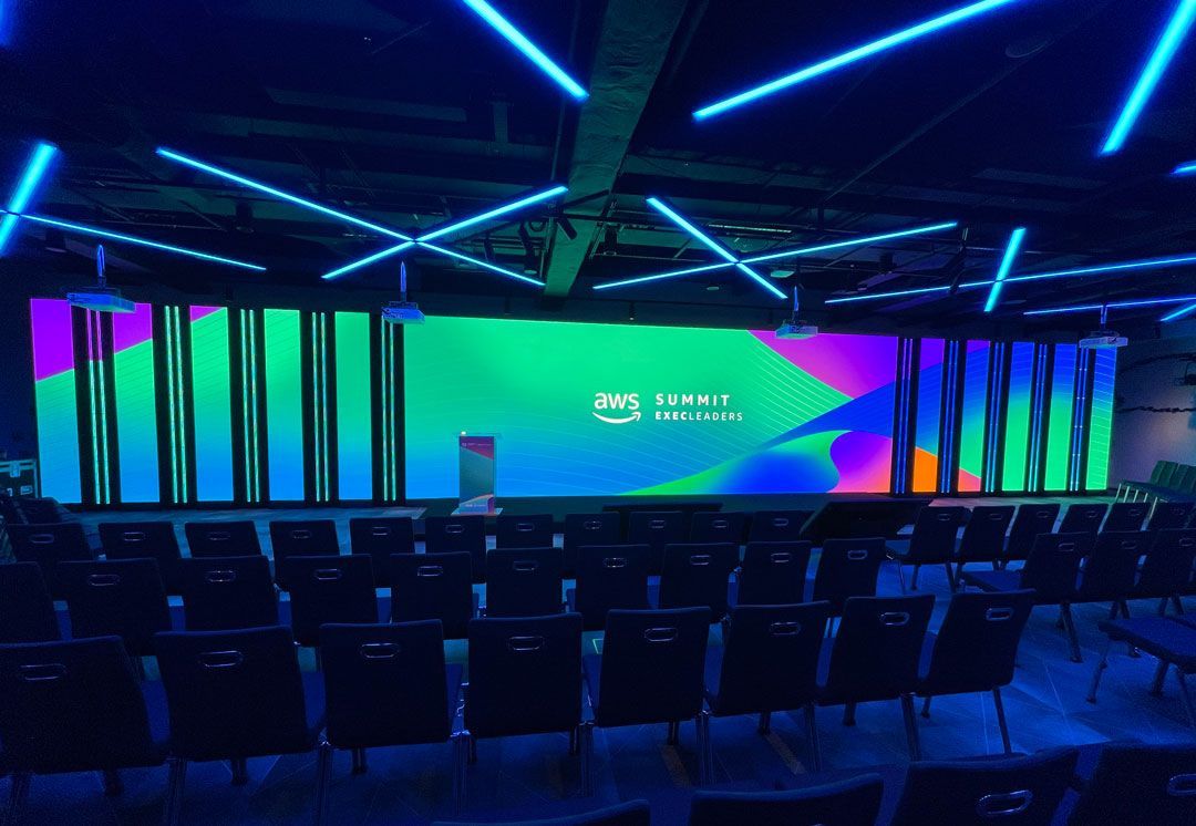 huge led screen backdrop supplied by image for AWS summit
