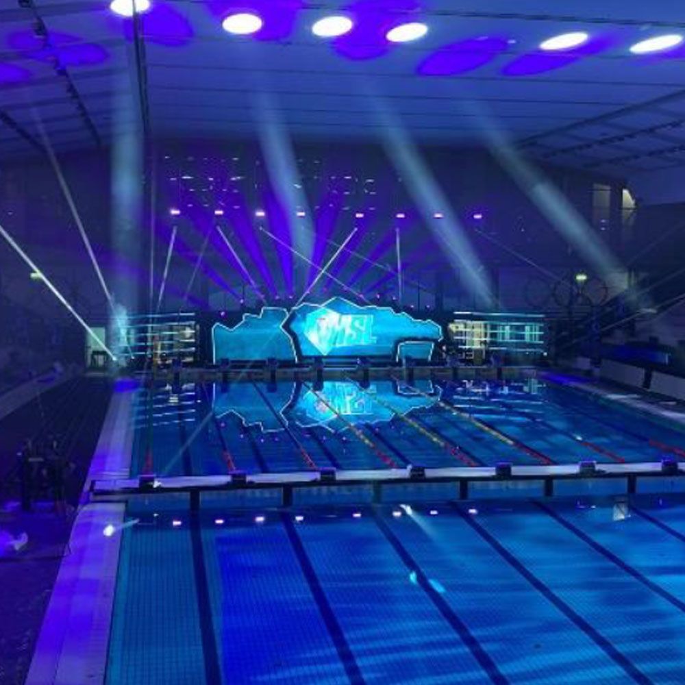 led screen setup at the international swimming league