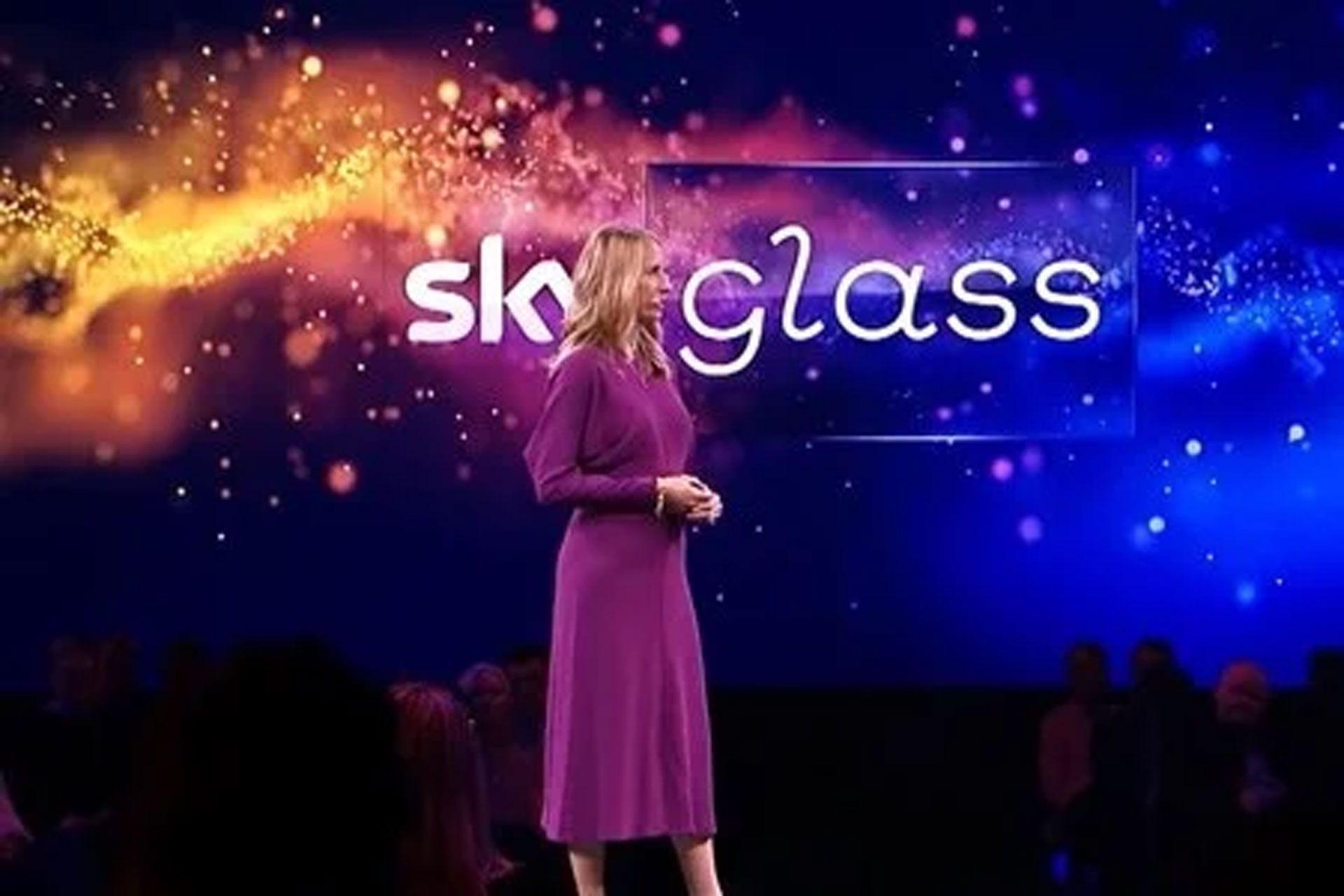 lady on stage with sky glass image