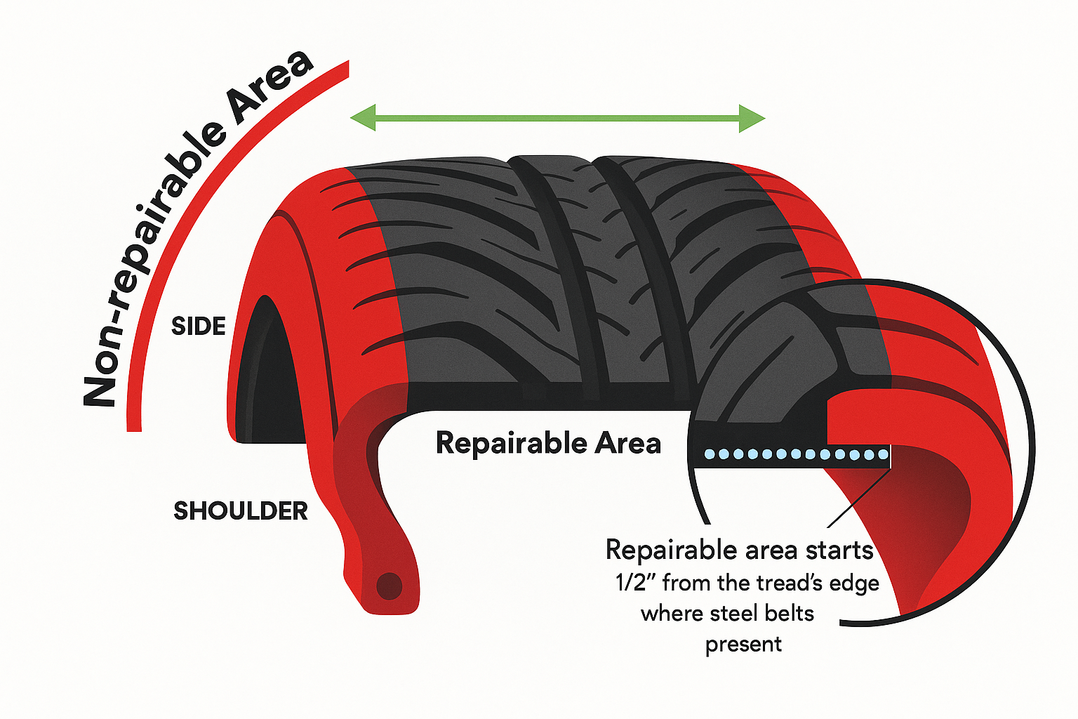 tire repairable area diagram safe tire repair colorado springs