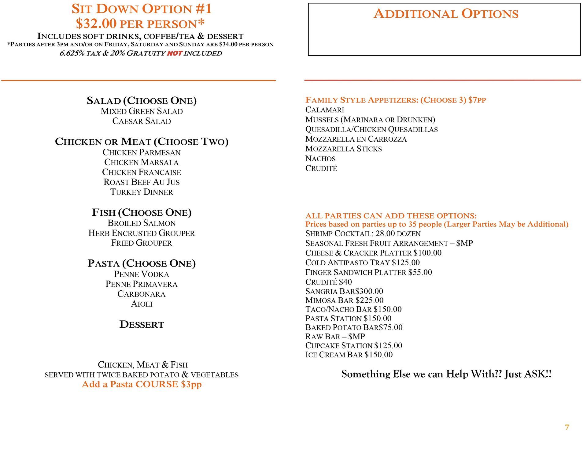 A menu for a restaurant that says set down option # 1