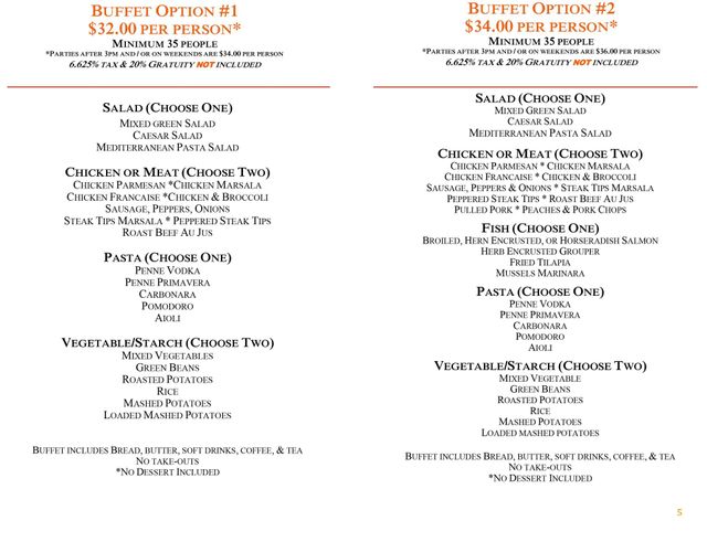 On-Premise Banquet Menu 2026 | Lefty's Tavern