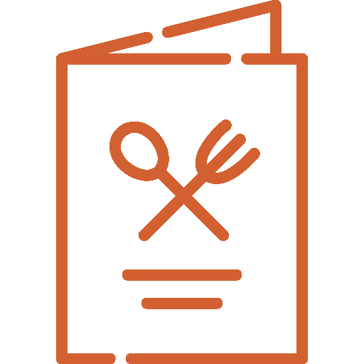 An icon of a menu with a fork and spoon on it.