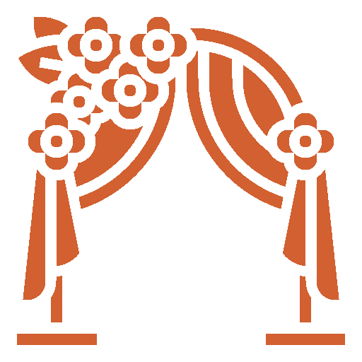 An orange icon of a wedding arch with flowers on it.