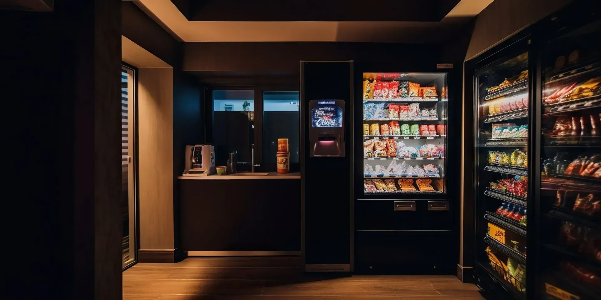 A room with a vending machine and a counter in Los Angeles, CA