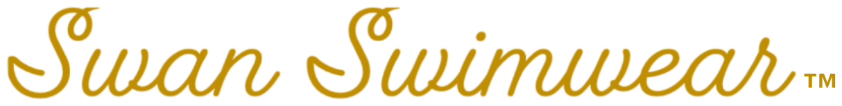 A logo for swan swimwear is displayed on a white background