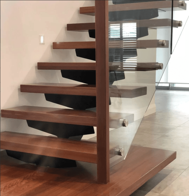 A Staircase With Wooden Steps and a Glass Railing — Marshall Notaras Hardwoods Pty Ltd In Melbourne, VIC