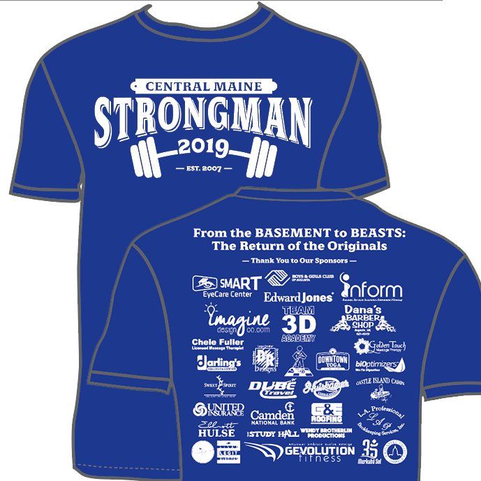 Image for custom t-shirt design for Central Maine Strongman competition. Augusta, Maine.