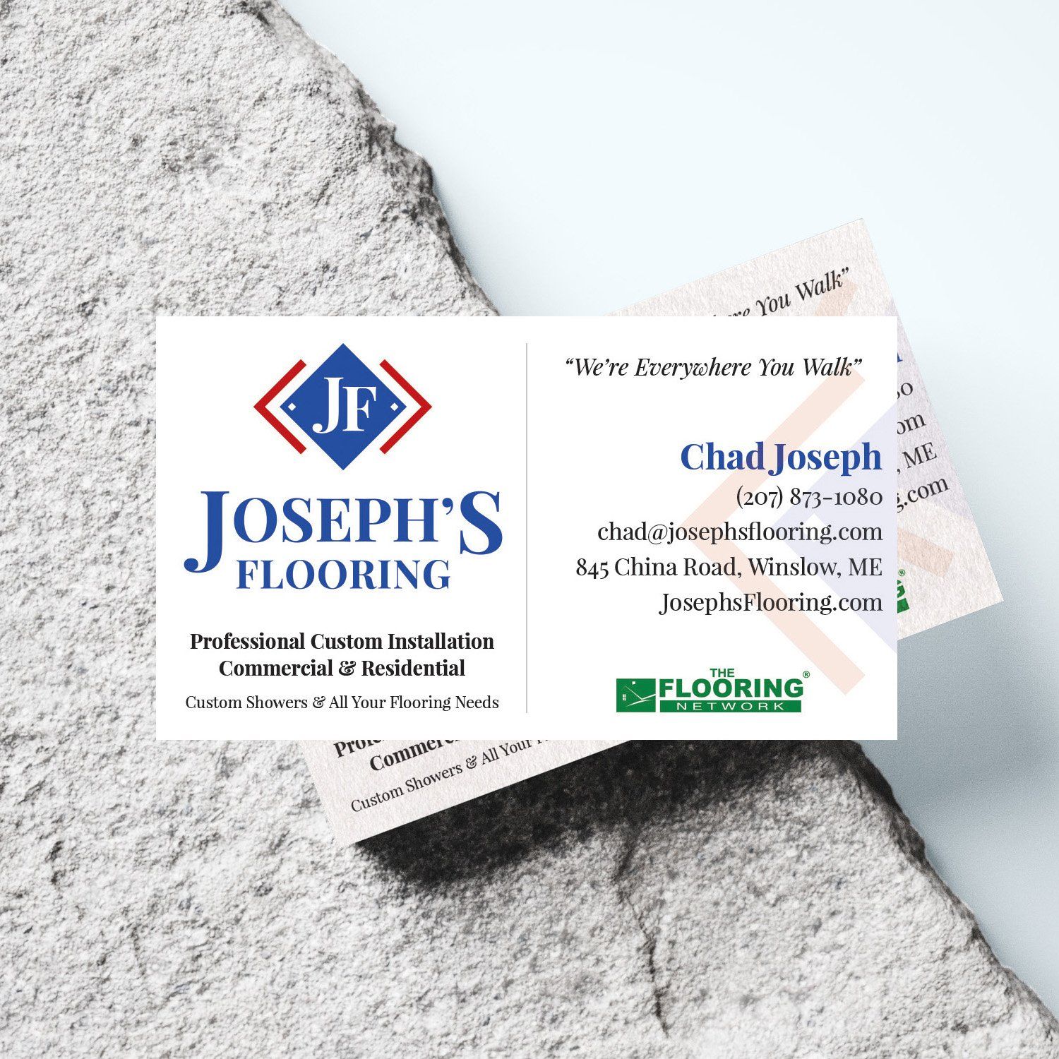 Image for custom logo and business card design for Joseph's Flooring, Winslow, Maine.