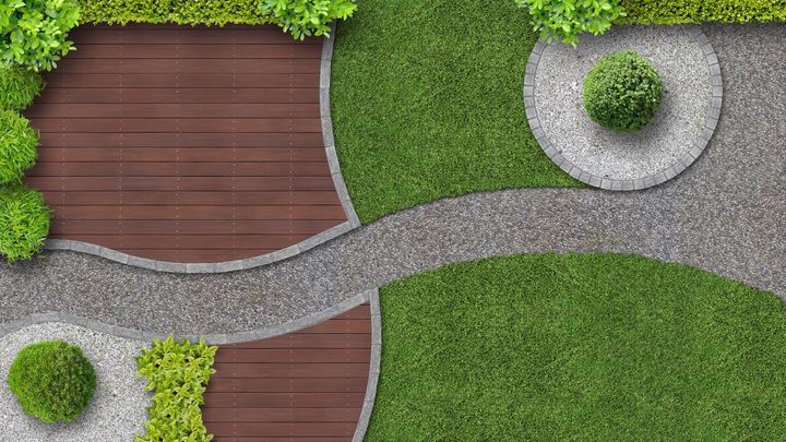 Landscaped yard with walkway