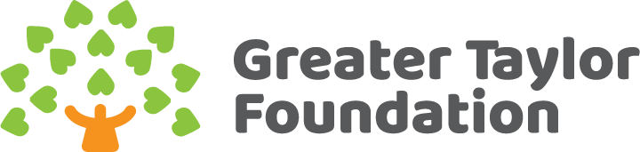A logo for the greater taylor foundation with a tree and a hand.