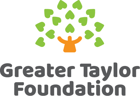 The logo for the greater taylor foundation is a tree with hearts growing out of it.