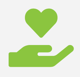 A green hand is holding a green heart.