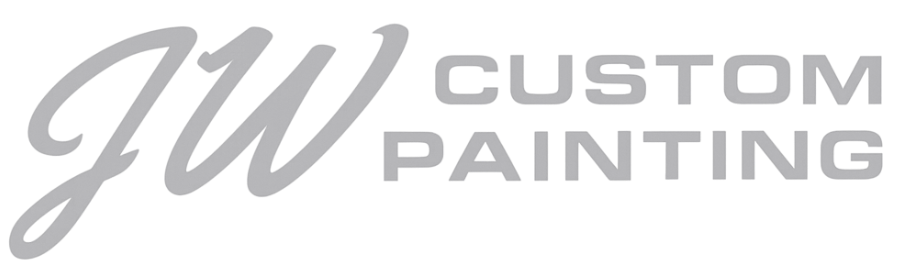 Logo for JW Custom Painting with blue lettering and water drop.