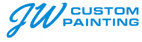 Logo for JW Custom Painting with blue lettering and water drop.