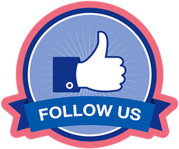 A sticker that says follow us with a thumbs up