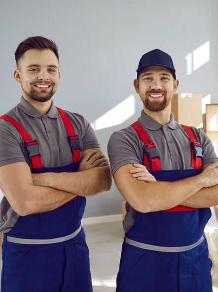 two men are standing next to each other with their arms crossed .