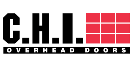 The logo for c.h.i. overhead doors is black and red.