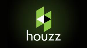 the houzz logo is green and white on a black background