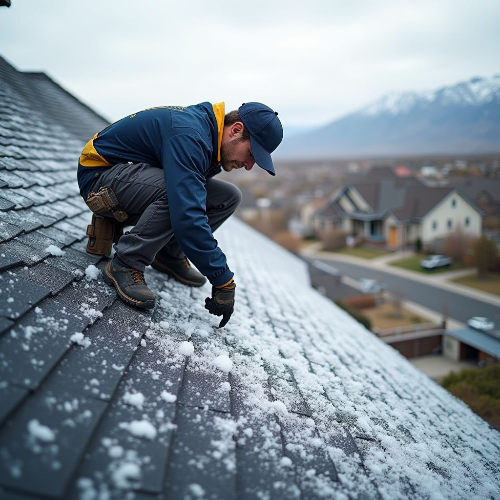 Man on roof looking at damage