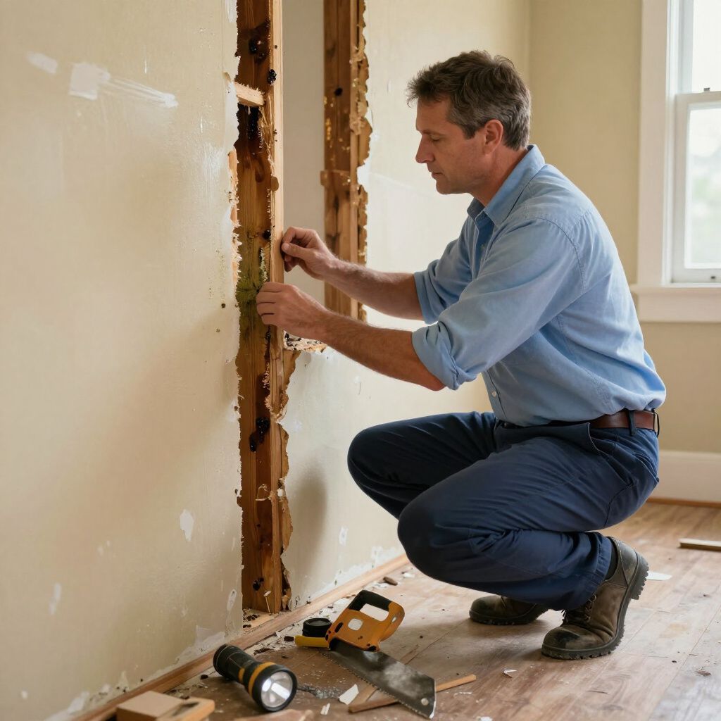 Man doing an inspection of damaged wall in Provo Utah