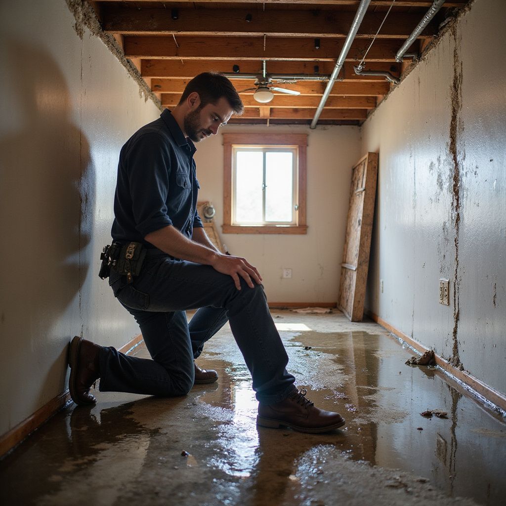 Public adjuster looking at flooded basement