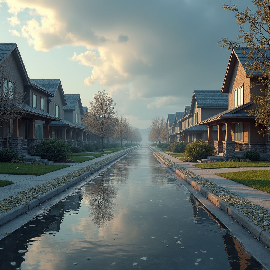 Street of homes after a hail storm