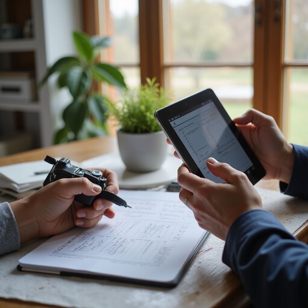 tablet being held by man with notes on it for insurance claim