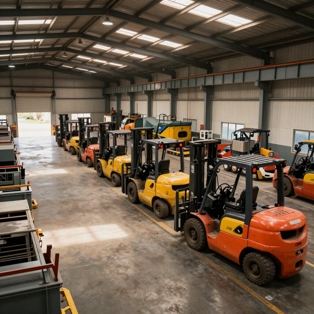 Industrial warehouse auction with heavy machinery