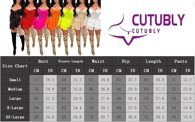 Woman in black corset top with sheer sleeves and shorts.