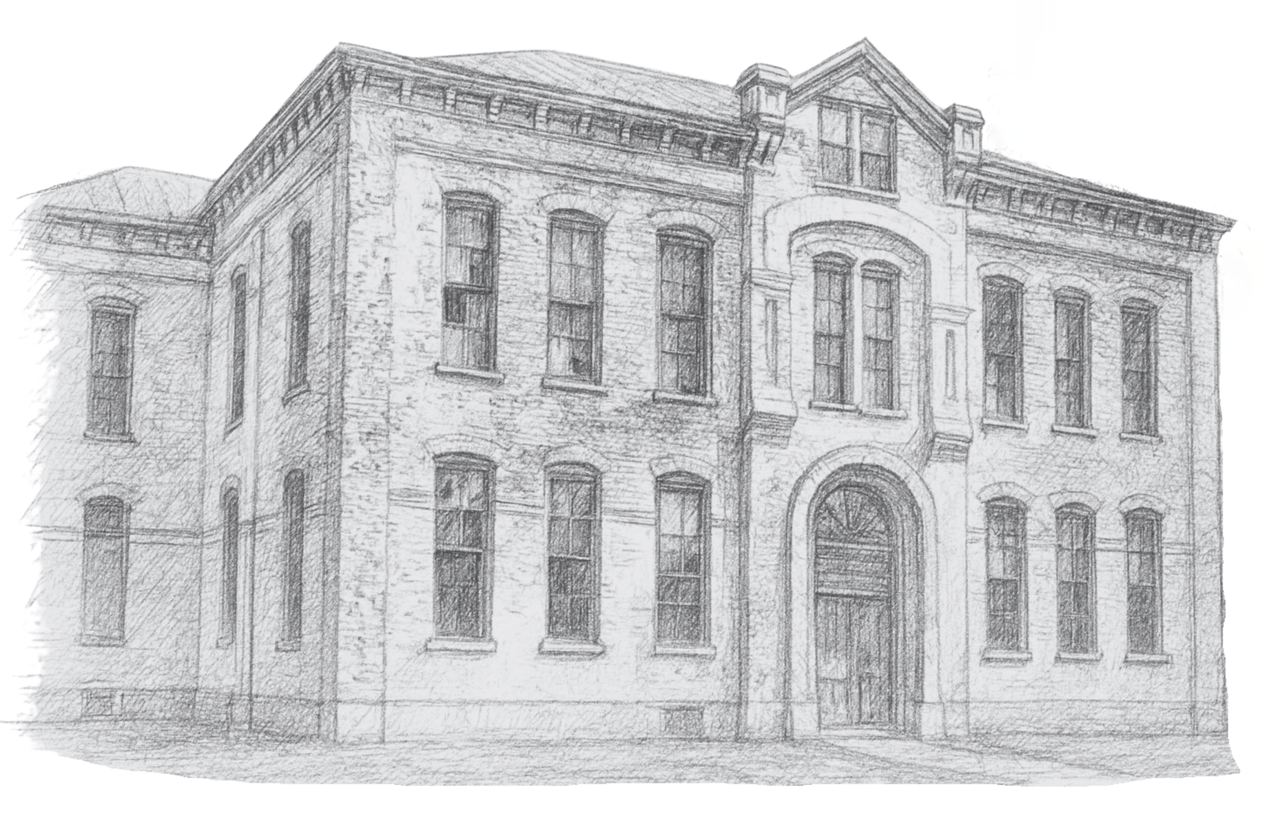 Hand drawn pencil sketch of Dudley Square building in Lexington, KY