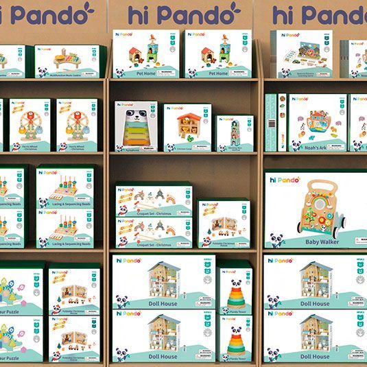 Prateleira de brinquedos sustentáveis da Hi Pando
